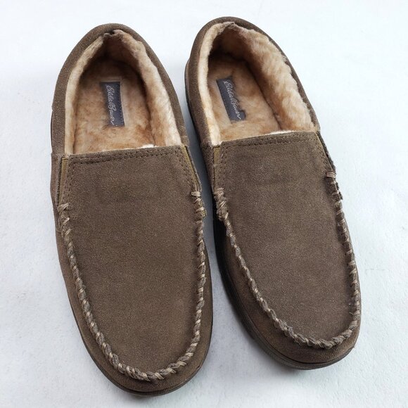 Eddie Bauer Westhaven Slipper Mens 13 Brown Suede Slip On Faux Fur House Shoe - Picture 1 of 14